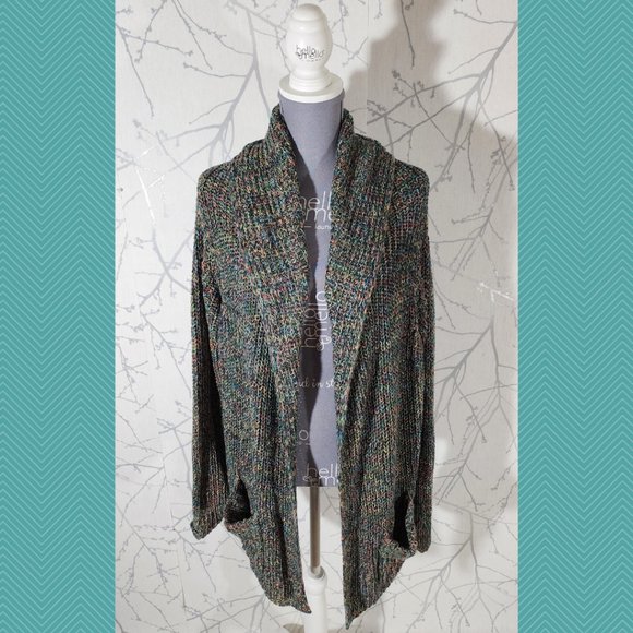 Hilary Radley for Katherine Barclay Multicolor Ribbed Knit Open Front Cardigan - Picture 1 of 6